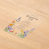 野カラフル花引っ越し祝いパーティーパーティー澄ん アクリル招待状 (レイダウン)