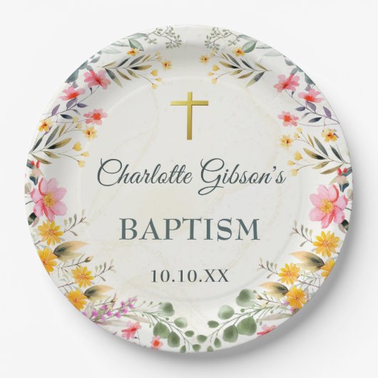 野カラフル花洗礼 ペーパープレート (正面)