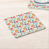野カラフル花混合花柄 スクエアペーパーコースター (アングル)