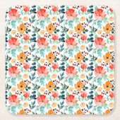 野カラフル花混合花柄 スクエアペーパーコースター (正面)