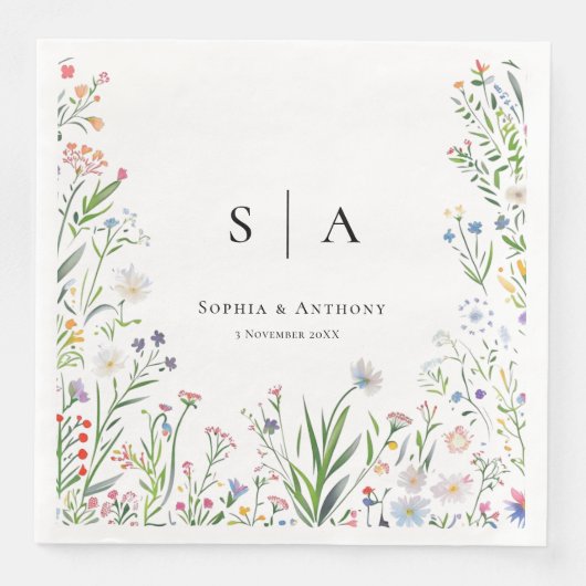 野カラフル花結婚のナプキン (正面)