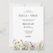 野カラフル花結婚の写真とQRコード 招待状 (正面)