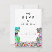 野カラフル花結婚恐竜 出欠カード (正面)