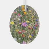 野カラフル花草野鮮やか柄。 ガラスオーナメント (正面右)