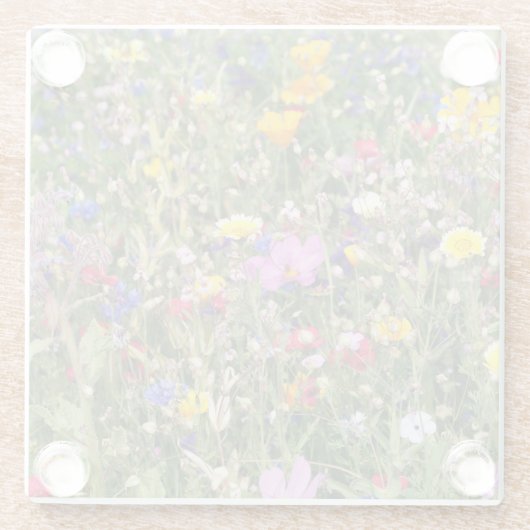 野カラフル花草野鮮やか柄。 ガラスコースター (裏面)