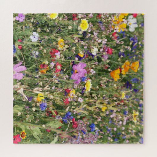 野カラフル花草野鮮やか柄。 ジグソーパズル (横)