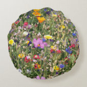 野カラフル花草野鮮やか柄。 ラウンドクッション (裏面)