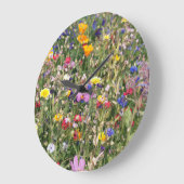 野カラフル花草野鮮やか柄。 ラージ壁時計 (傾斜)