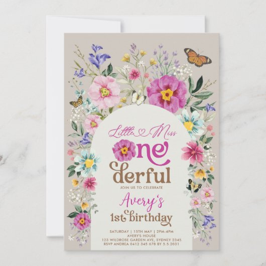 野カラフル花誕生日恋しく思1ダーフルパーティー 招待状 (正面)