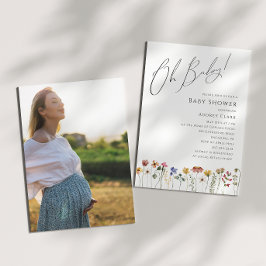 野カラフル花赤ちゃんシャワーああベビー!フォト 招待状