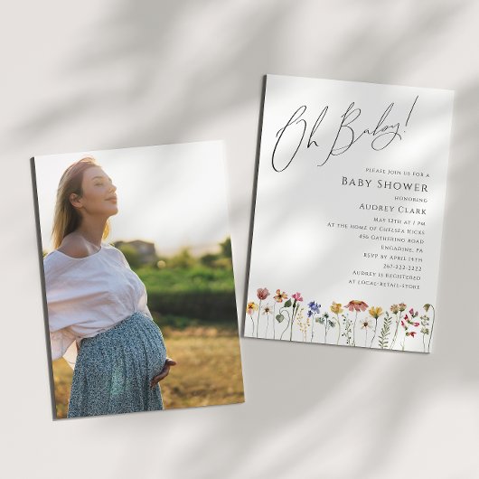 野カラフル花赤ちゃんシャワーああベビー!フォト 招待状
