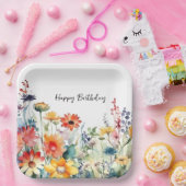 野カラフル花鮮やか誕生日 ペーパープレート (パーティー)