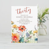 野カラフル花鮮やか30歳の誕生日 招待状 (スタンド正面)