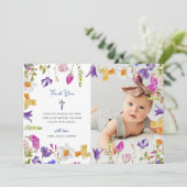 野カラフル花 | フローラフレーム洗礼写真 サンキューカード (スタンド正面)