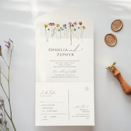 野カラフル花 |ベジカジュアルュシールと送信 オールインワン招待状