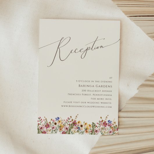 野カラフル花 |ベージュウェディングレセプションカード エンクロージャーカード