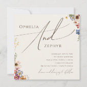 野カラフル花 |ベージュガーデン結婚スクエア 招待状 (正面)
