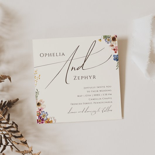 野カラフル花 |ベージュガーデン結婚スクエア 招待状