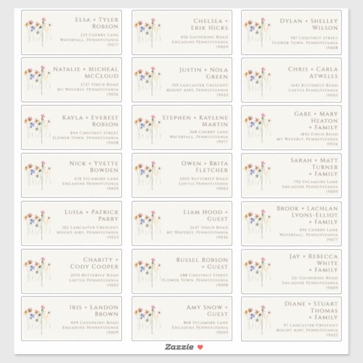 野カラフル花 | ベージュゲスト住所 シール (シート)