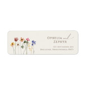 野カラフル花 |ベージュ差出人住所ラベル ラベル (正面)