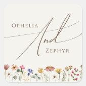 野カラフル花 |ベージュ結婚の封筒用シール スクエアシール (正面)