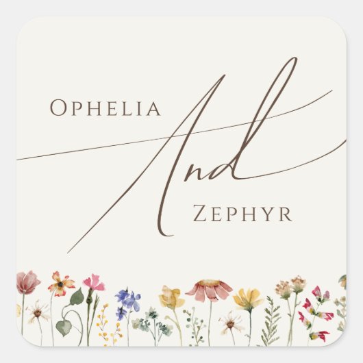 野カラフル花 |ベージュ結婚の封筒用シール スクエアシール (正面)