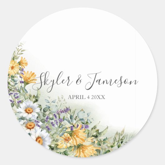 野カラフル花 ラウンドシール (正面)