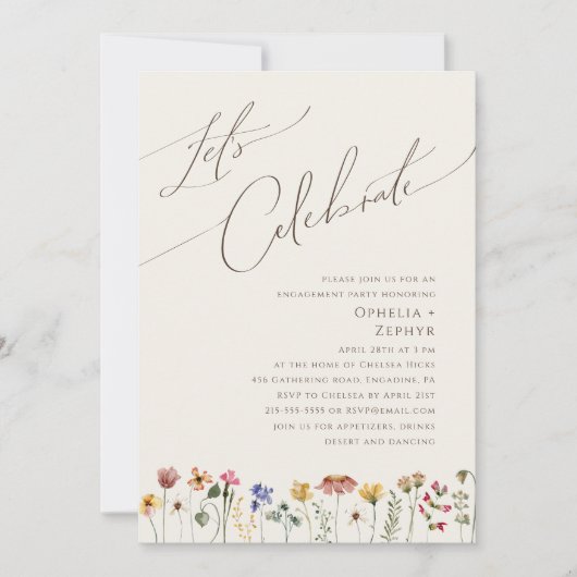 野カラフル花 | Beige 祝 Let's  招待状 (正面)