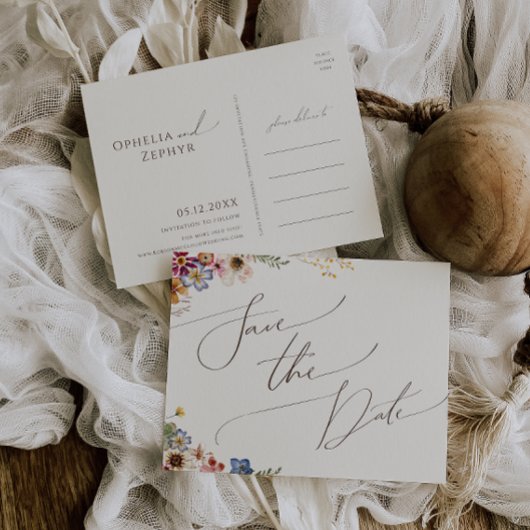 野カラフル花 | Beige Garden日付を保存 インビテーションポストカード