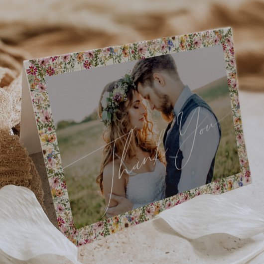 野カラフル花 | Beige Meadow折り畳み写真 サンキューカード