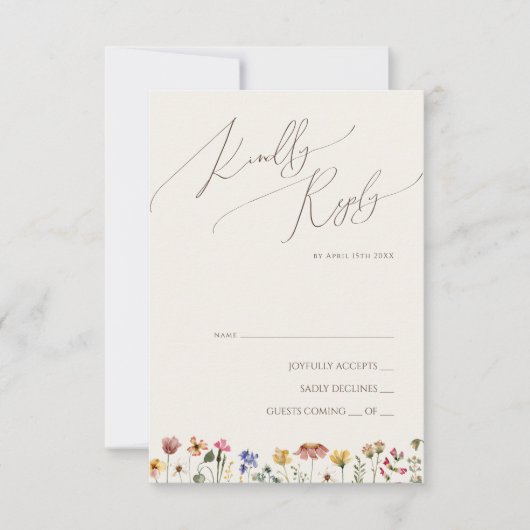野カラフル花 | Beige RSVPカード (正面)