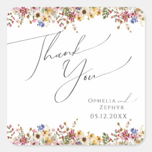 野カラフル花   Meadow 結婚's Thank You スクエアシール
