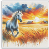 野カラフル野を駆ける馬 シール (正面)