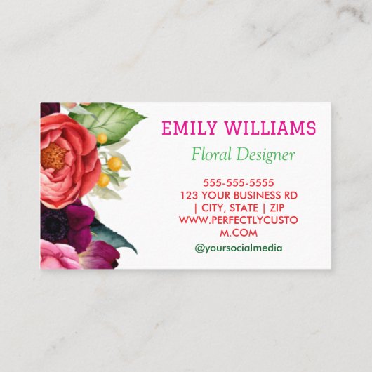 野パーソナライズされた花エレガントフローラ 名刺 (裏面)