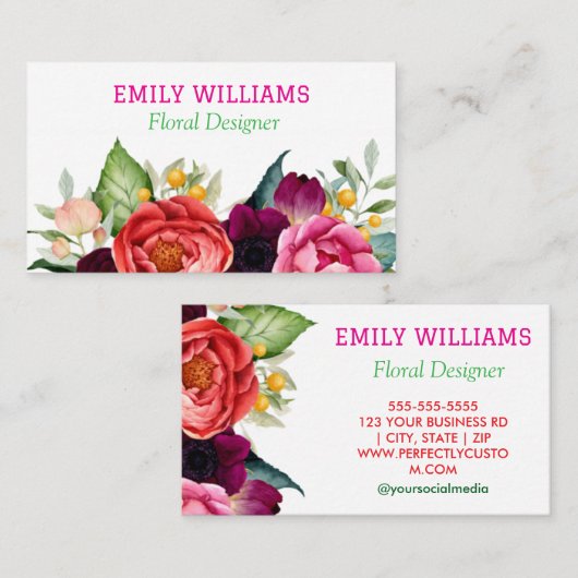 野パーソナライズされた花エレガントフローラ 名刺 (正面/裏面)