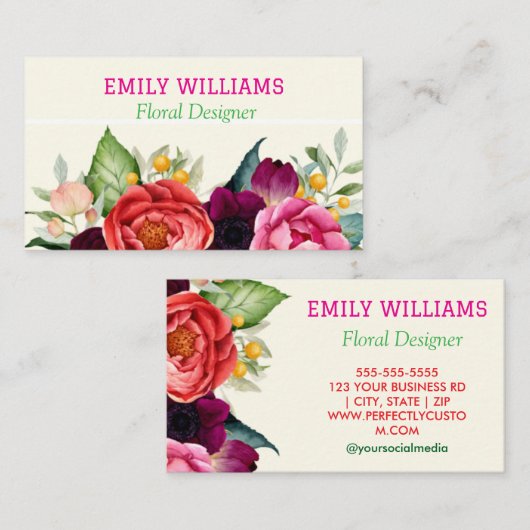 野パーソナライズされた花エレガントフローラ 名刺 (正面/裏面)