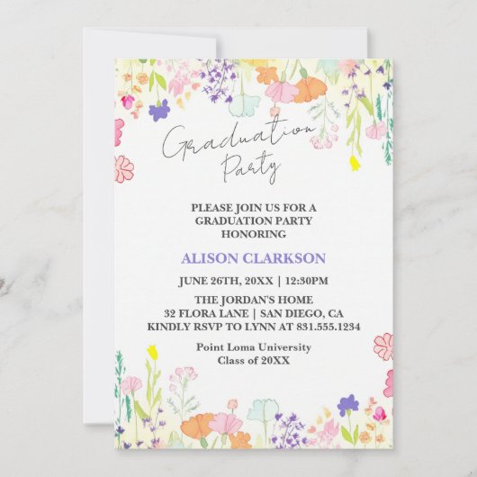 野パーソナライズされた花エレガント卒業パーティー 招待状 (正面)