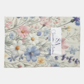 野パーソナライズされた花台所用タオル | イニシャル キッチンタオル (横)