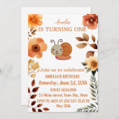 野パーソナライズされた花飾り1歳 招待状 (正面/裏面)