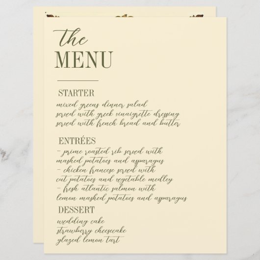 野ビクトリアン花華美縁ど結婚のメニュー (正面/裏面)