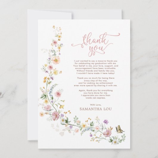 野フェミニン草牧草地卒業写真 サンキューカード (裏面)