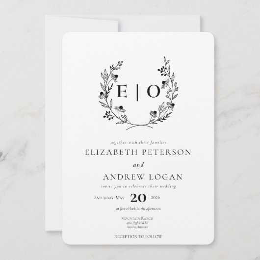 野ミニマル花 |リース結婚ズ 招待状 (正面)