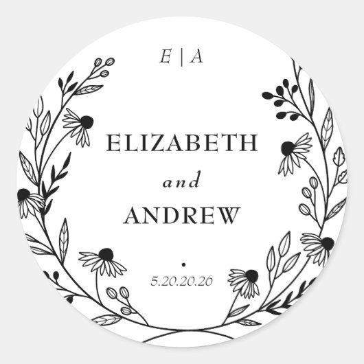野ミニマル花 |リース結婚式の引き出物シール ラウンドシール (正面)