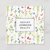 野モダンカラフル花の模様フェミニン スクエア名刺 (正面)