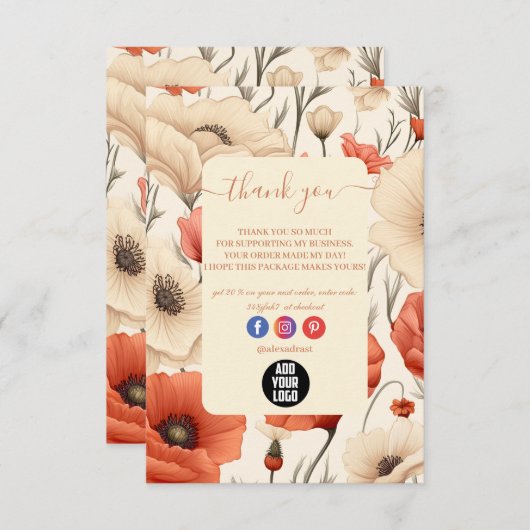 野モダン花エレガントフローラ サンキューカード (正面/裏面)