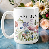 野モダン花カラフルモノグラムフローラ コーヒーマグカップ