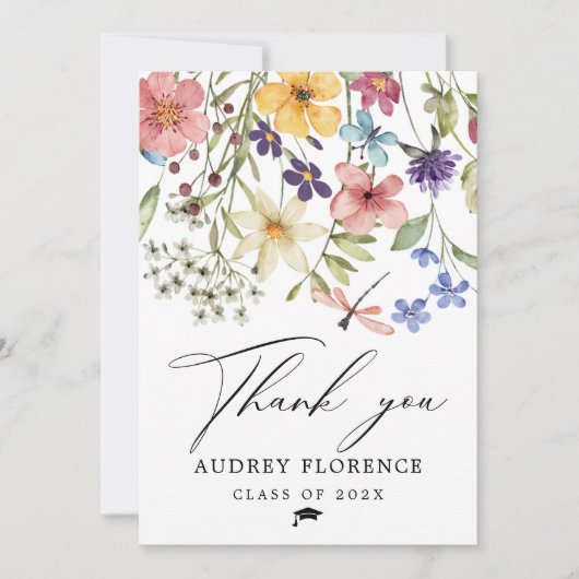 野モダン花フローラ写真卒業パーティー サンキューカード (正面)