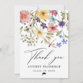 野モダン花フローラ写真卒業パーティー サンキューカード (正面)