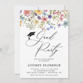 野モダン花フローラ写真卒業パーティー 招待状 (正面)