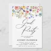 野モダン花フローラ写真卒業パーティー 招待状 (正面)